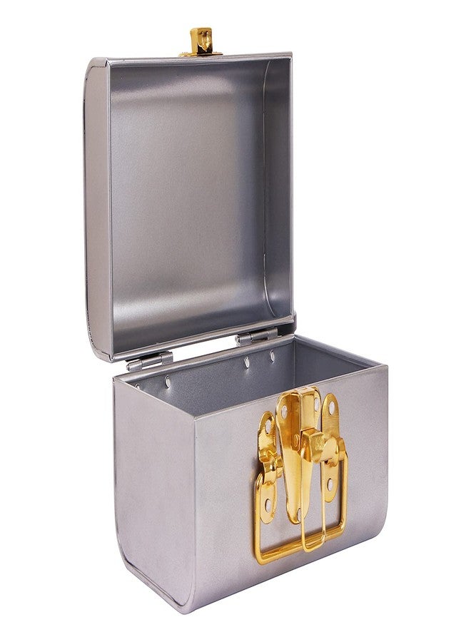 INDIAN ARTISANS Silver Metal Gift Trunk Box 8 Inch with Golden Accents - Jewellery & Storage Organizer Box | Multipurpose Box for Weddings, Birthdays, Return Gifts, Party, Home & Special Occasions - Image 5